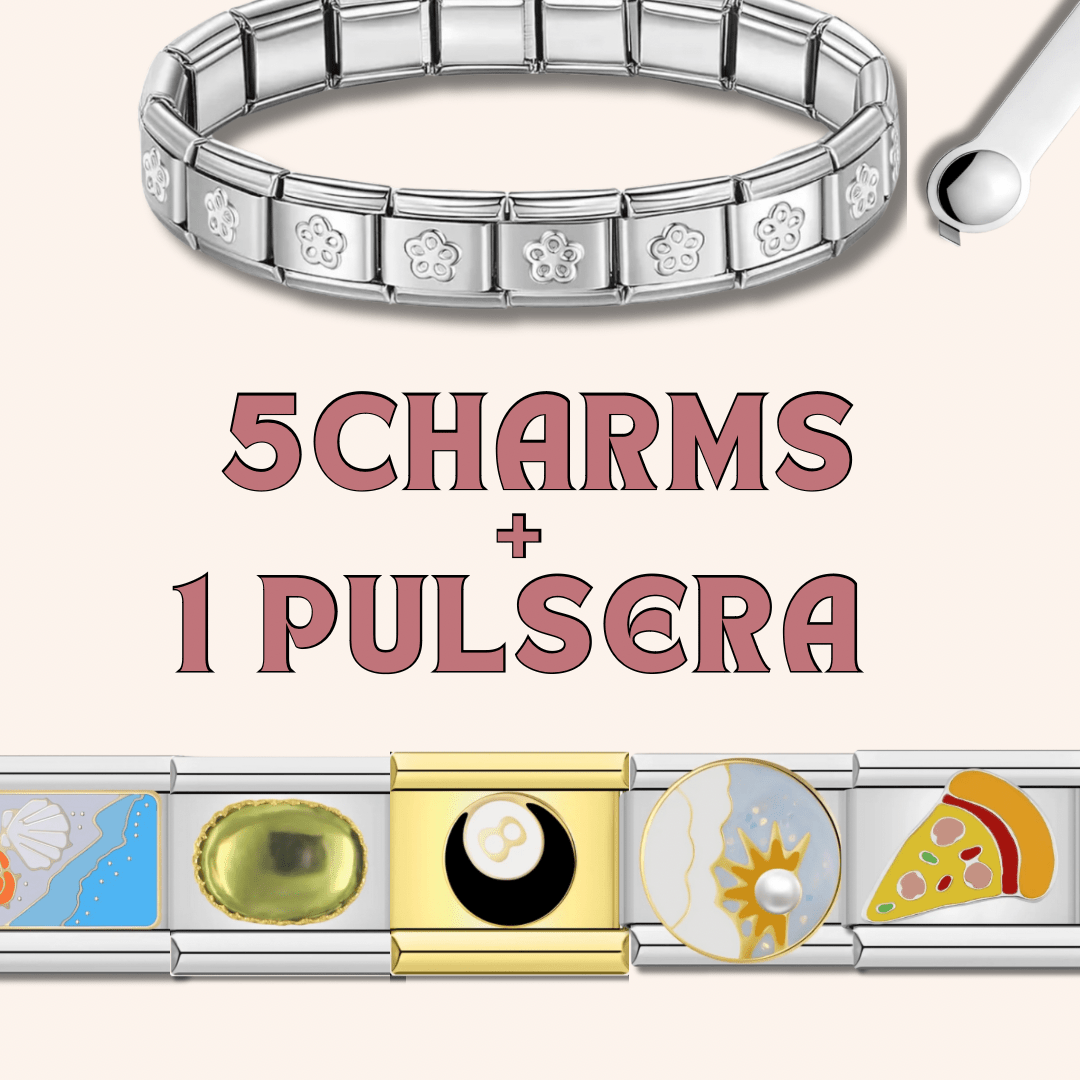 Paquete 5 Italian charms + 1 brazalete + 1 herramienta + 1 charms sorpresa