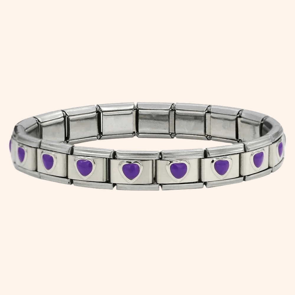 Pulsera Italiana Corazón Morado Acero Inoxidable